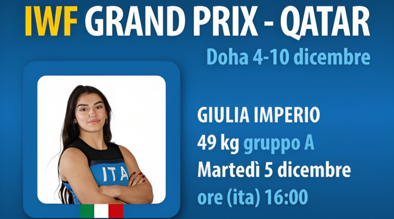 Sollevamento pesi: domani (5 dicembre) in DIRETTA STREEAMING, Giulia Imperio in pedana al Grand Prix di Doha